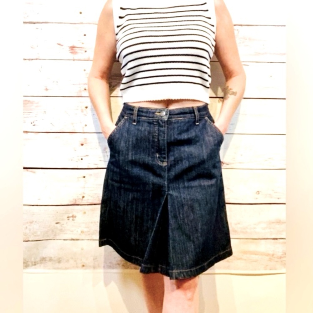 Boden • Front Kick Pleat Denim Skirt 8